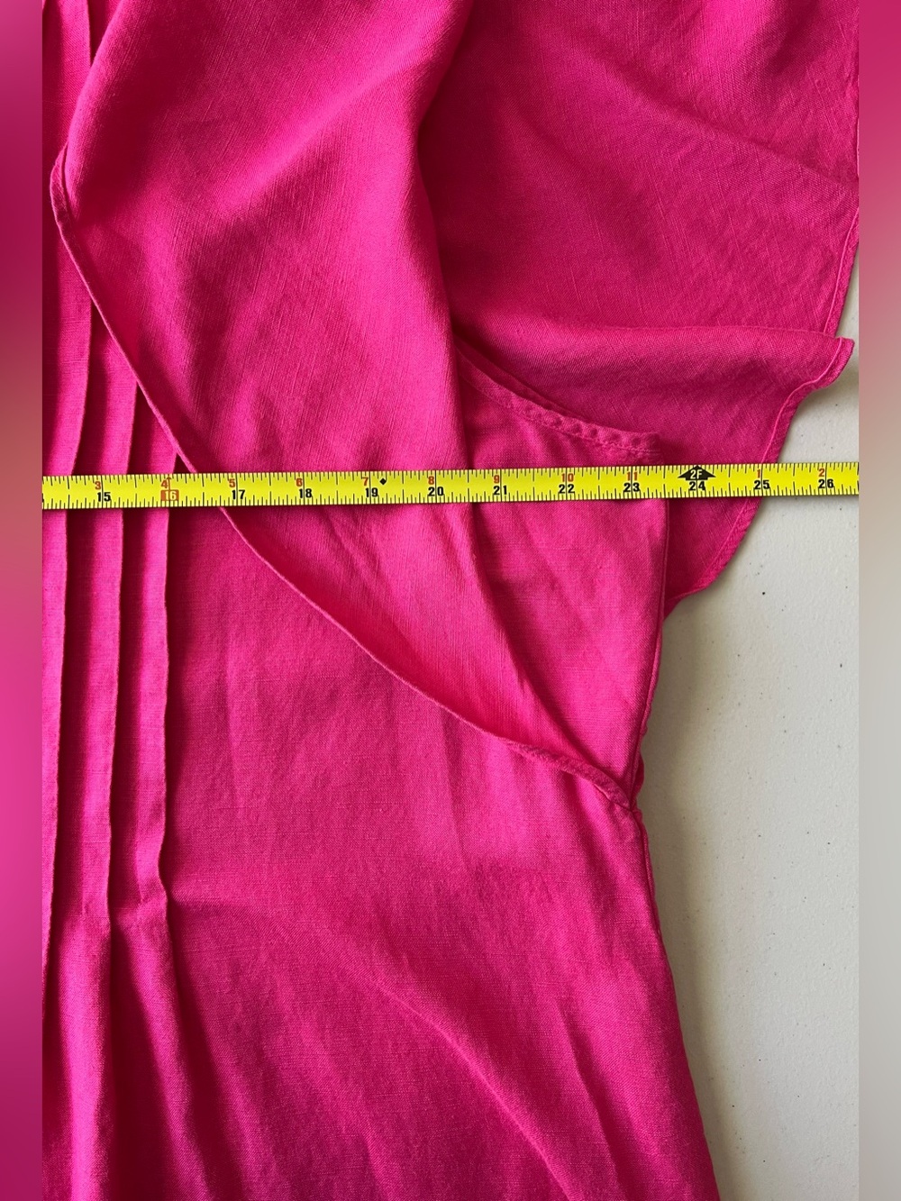 LOFT Petite Hot Pink Linen Blend Flutter Sleeve Shift Dress Pleated Front - Picture 7 of 11